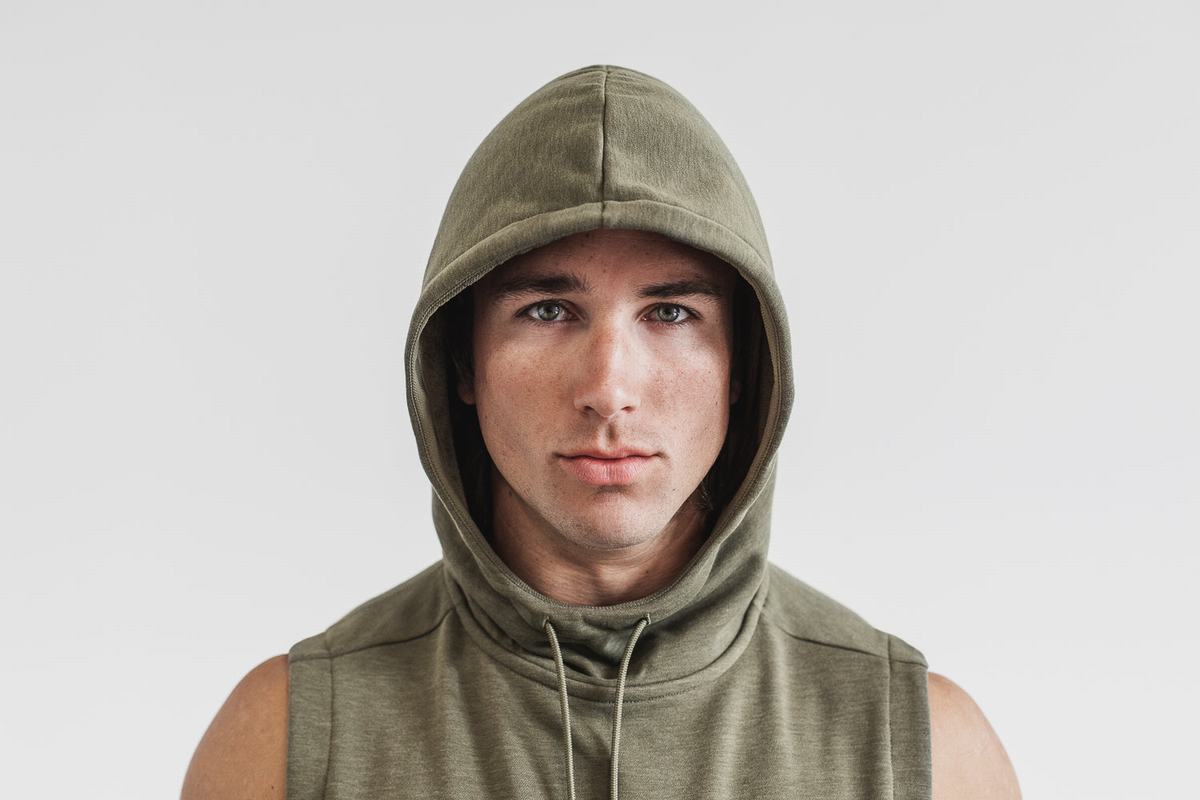 Nobull Microplush Sleeveless Men's Hoodie Green | Australia (QO1274)